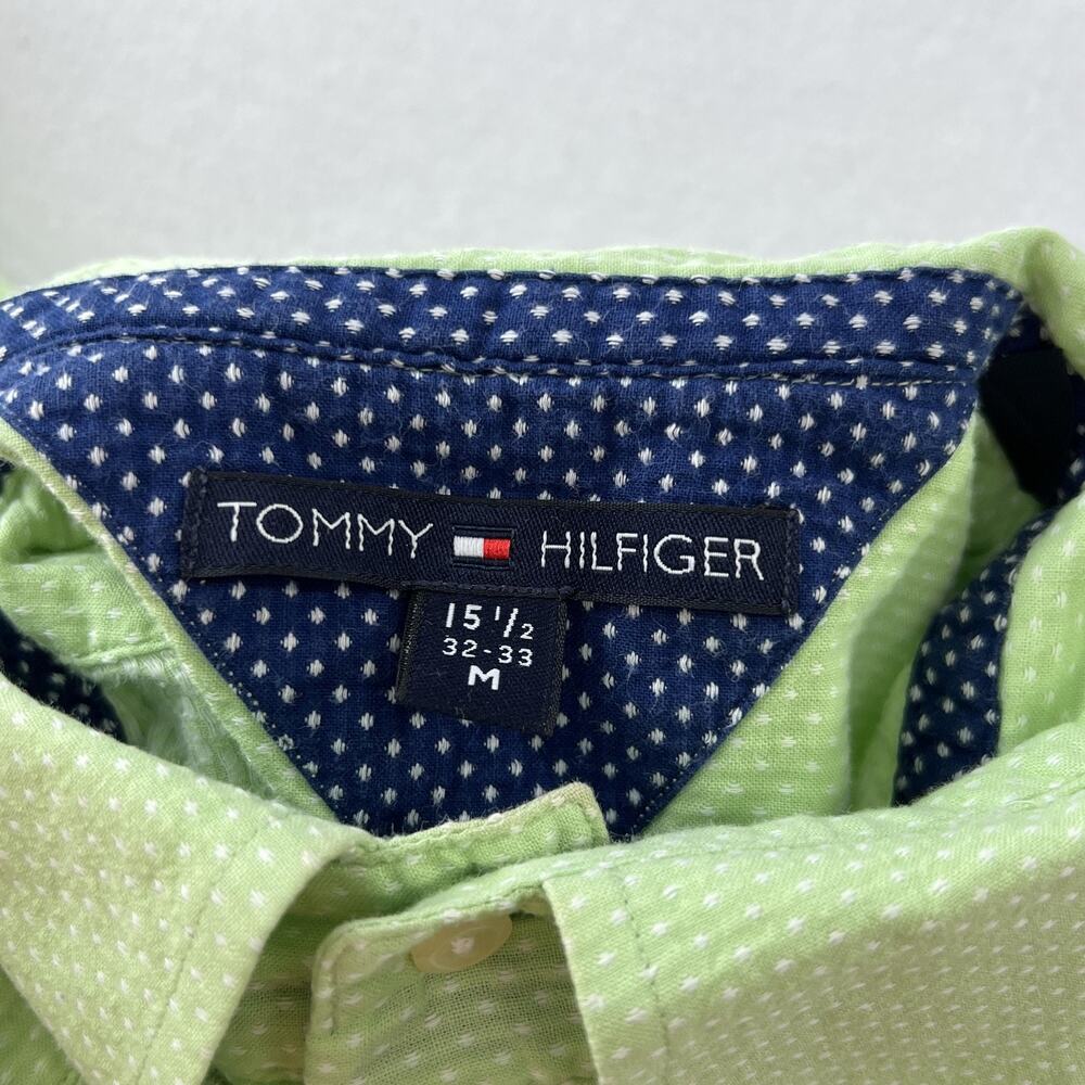 Vintage Tommy Hilfiger Shirt Mens Medium Green Dot Button Down Cotton Casual LS - Picture 14 of 14